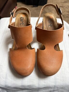 *art Perforated Tan Slingback Clog with Adjustable Strap